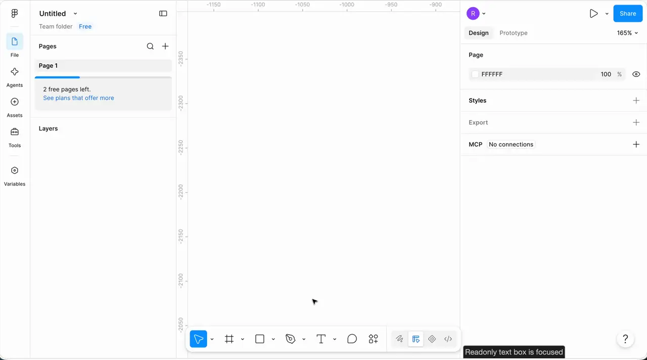 Typing the label Get started with the Figma text tool