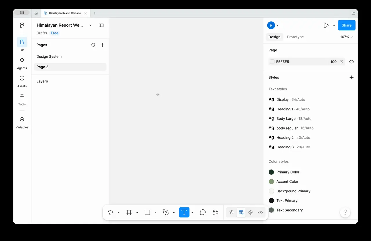 Using the Text tool to create a new text layer on the Figma canvas