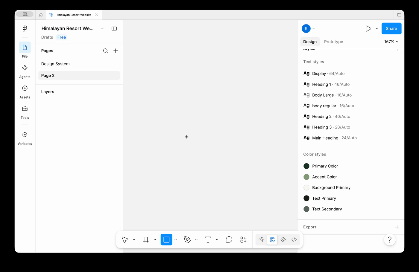 Using the Rectangle tool to draw a new shape on the Figma canvas