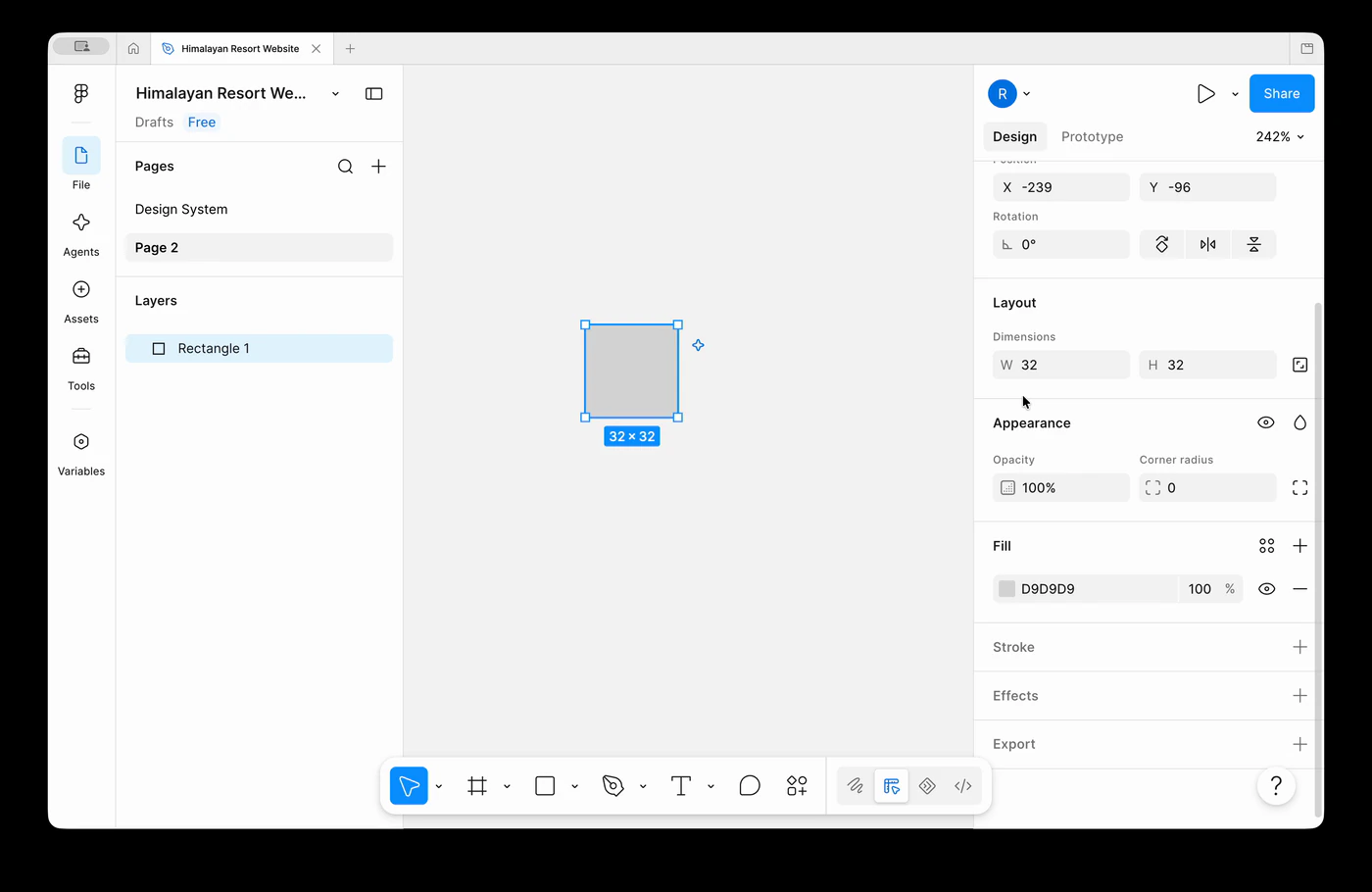 Styling the shape layer using the right panel in Figma